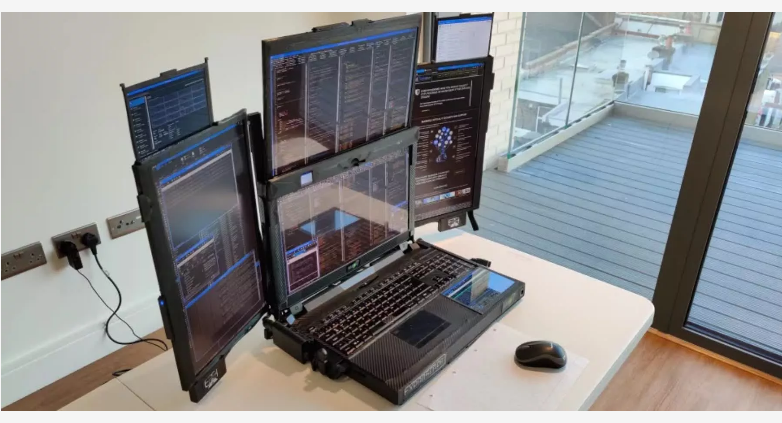 Laptop with seven screens assembled
